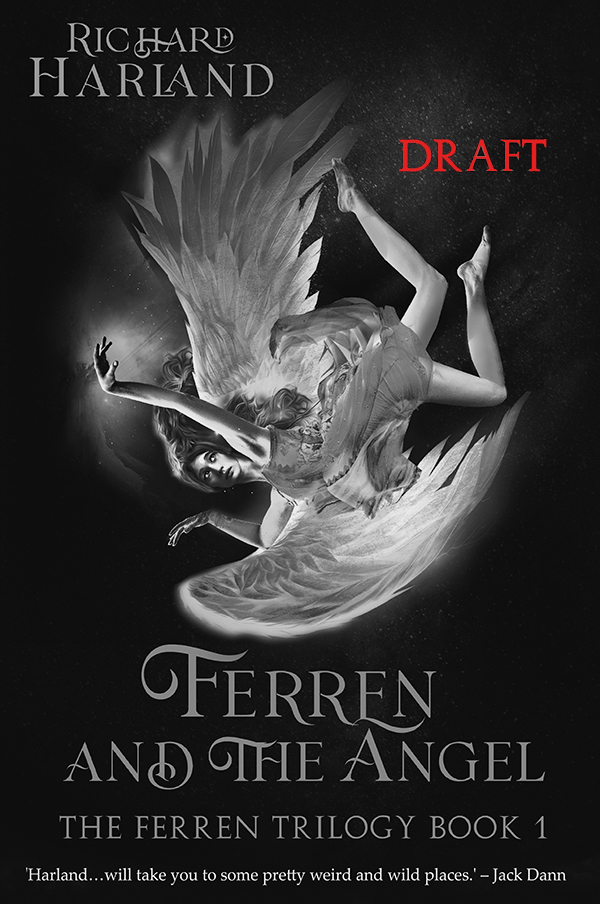 Black and white draft of full book cover